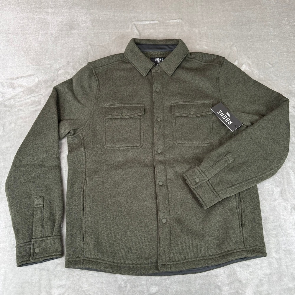 Rhone Fleece Shacket Mens Medium Dark Moss Flap Pockets Snap $168 New NWT Defect